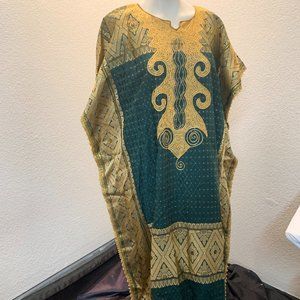 ONS Dashiki caftan dress one size unworn with damage from storage gold green